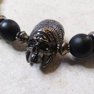 Indian Chief Headdress Skull Men's Bracelet ~ Warrior Native Biker Gamer Wraith